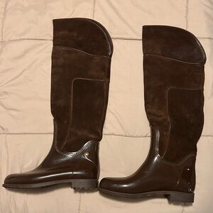 Brown Over the Knee Rubber and Suede Boots 8.5 by Andre Assous